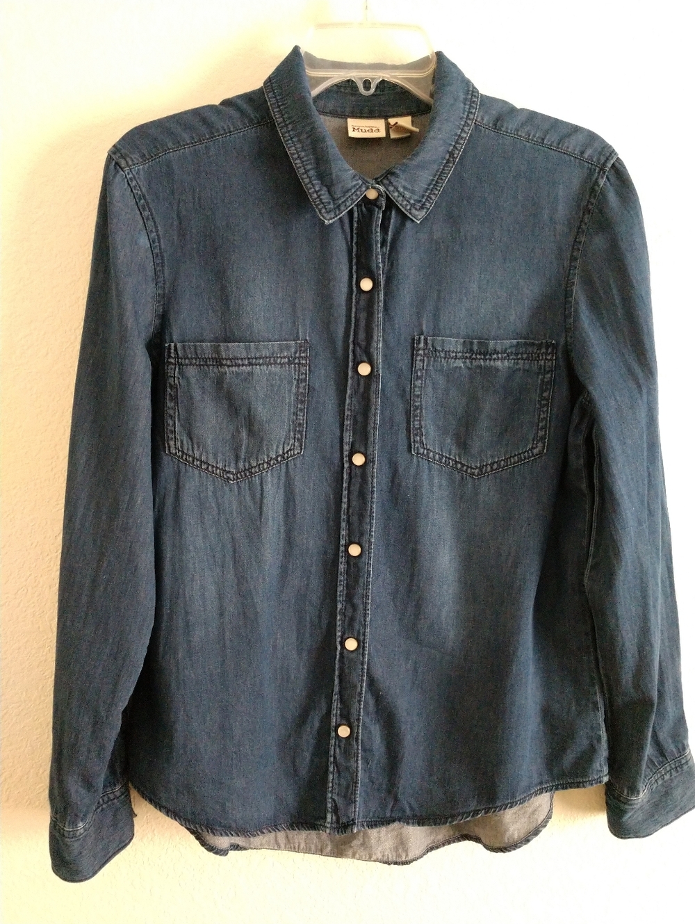 Mudd Chambray Shirt Long Sleeve Denim-Look Pearl Snap Front Size Junior's Large